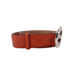 GUCCI interlocking GG belt, rust leather with silver buckle and embossed GG texture