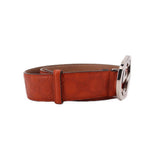 GUCCI interlocking GG belt, rust leather with silver buckle and embossed GG texture