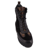 Black monogram lace-up boots with padded collar and lace-up front