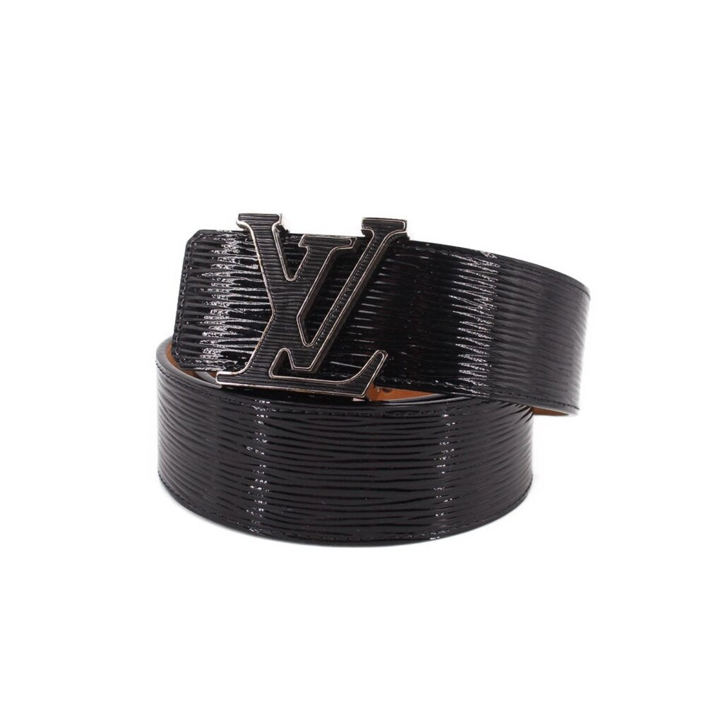 Black Epi leather belt with large silver-tone LV buckle