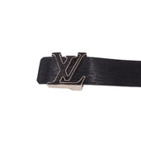 Black Epi leather belt with oversized LV logo buckle close-up