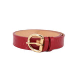 LOUIS VUITTON red vernis leather belt with gold-tone buckle and keeper