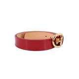 LOUIS VUITTON red vernis leather belt with gold-tone buckle and keeper detail