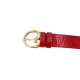 LOUIS VUITTON red vernis leather belt close-up of gold-tone buckle