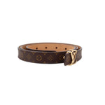 Monogram slim belt with buckle and tan interior, dark brown strap