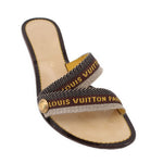 Brown LOUIS VUITTON kitten heel slide sandal with logo-woven strap and open toe