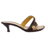 Brown LOUIS VUITTON mule sandal with woven logo strap and low kitten heel