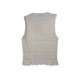 White smocked sleeveless top, back view with ruffled hem