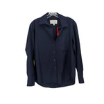 Navy long-sleeve button-up shirt with chest pocket and collar