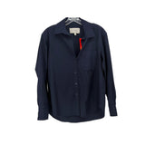 Navy long-sleeve button-up shirt with chest pocket and collar