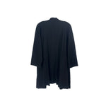 Black 3/4 sleeve cardigan with long back yoke seam, midlength hem