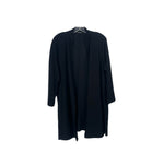 Black 3/4 sleeve open-front cardigan, draped hem and midlength back