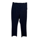 Straight-leg dark blue denim jeans with belt loops, front fly, and back darts