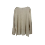 Cream ribbed crewneck sweater, long sleeves with ribbed back hem