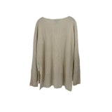 Cream ribbed crewneck sweater, long sleeves with ribbed back hem