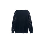 Black sequin sweater, crew neck and long sleeves, sequins on sleeves and shoulders
