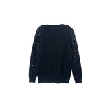 Black sequin sweater, crew neck and long sleeves, sequins on sleeves and shoulders