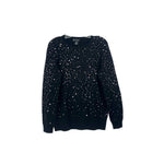 Black sequined crewneck sweater with long sleeves, front view