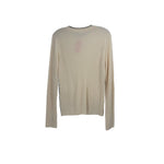 Cream ribbed knit crewneck top with long sleeves, relaxed fit