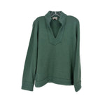 Green cashmere V-neck sweater top with long sleeves and ribbed cuffs