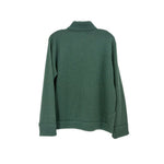 Green cashmere sweater top, back view with ribbed hem and long sleeves