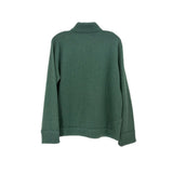 Green cashmere sweater top, back view with ribbed hem and long sleeves