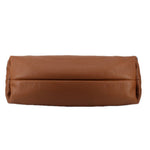 Brown leather maxi shoulder bag with horizontal seam on the base