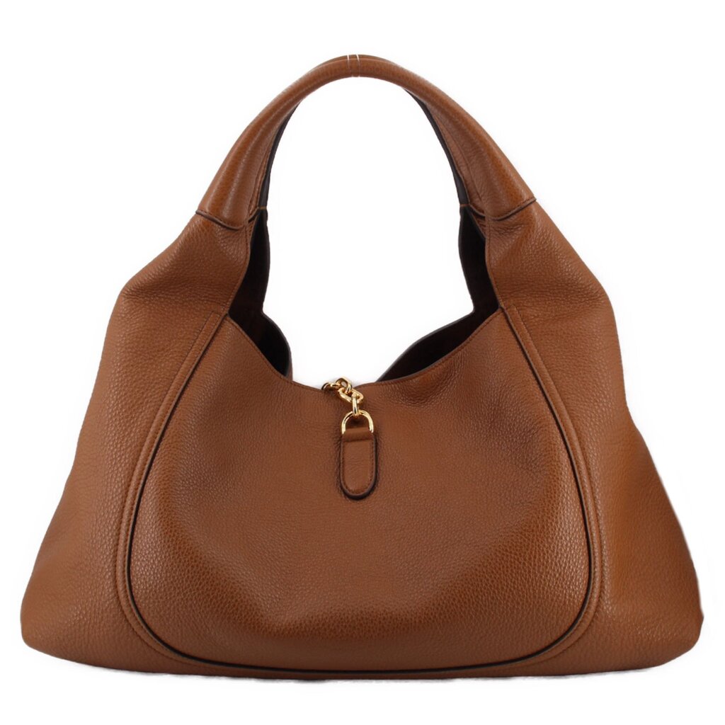Brown leather Softbit shoulder bag with center clasp and curved hobo silhouette