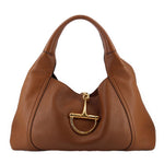 GUCCI Softbit maxi shoulder bag, brown leather with gold half-moon clasp detail