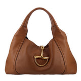 GUCCI Softbit maxi shoulder bag, brown leather with gold half-moon clasp detail