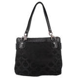 Black shoulder bag with monogram pattern and front snap lock detail