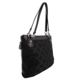 Black monogram shoulder bag with side zip pocket and long leather handles