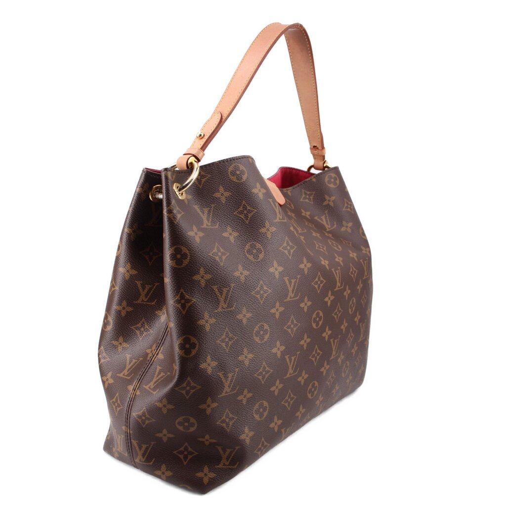 Louis Vuitton Monogram shoulder bag, brown exterior with red interior lining visible