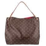Louis Vuitton Monogram shoulder bag in brown with red top lining opening