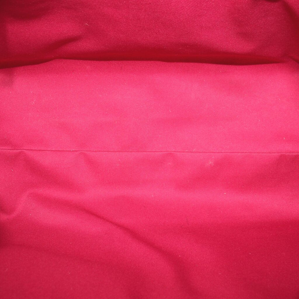 Red fabric interior lining of a Louis Vuitton Monogram shoulder bag