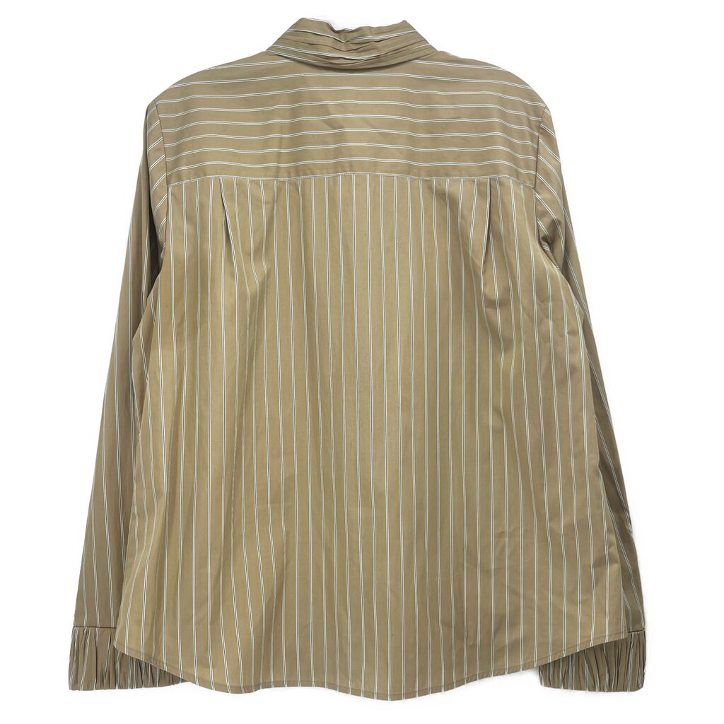 Tory Burch tan striped top, back view with yoke and button placket