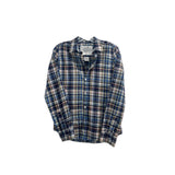 Frank/Eileen plaid button-up top, blue and tan check, long sleeves and collar