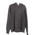 Gray pullover hoodie with hood and kangaroo pocket, long sleeves