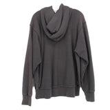 Gray pullover hoodie with hood, long sleeves and stitched panel details