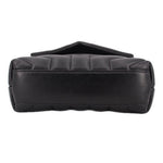 Black quilted leather crossbody bag, back panel with flap and stitching
