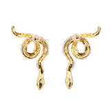 Gold-tone serpent drop earrings with layered spiral hoops and stud backs