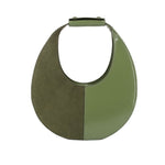 Green split moon shoulder bag with open top and short top handle