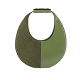 Green split moon shoulder bag with open top and short top handle