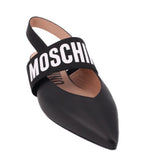 Black MOSCHINO slingback ballerina flats with logo strap and pointed toe