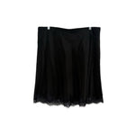 Black satin skirt with lace-trim hem, gathered waist