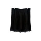 Black satin skirt with lace-trim hem, gathered waist