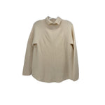 Cream cashmere pullover with ribbed mock neck and side pockets