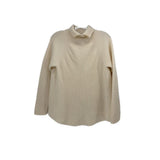 Cream cashmere pullover with ribbed mock neck and side pockets