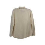 Cream cashmere pullover sweater with ribbed mock neck and long sleeves