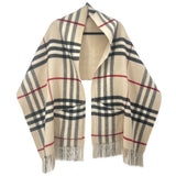 BURBERRY reversible scarf, cream base with navy and red plaid, fringed ends